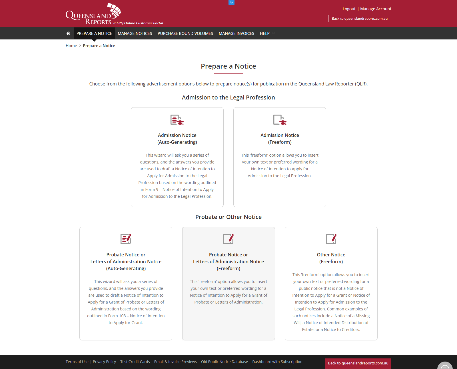 Queensland Judgments customer portal homepage