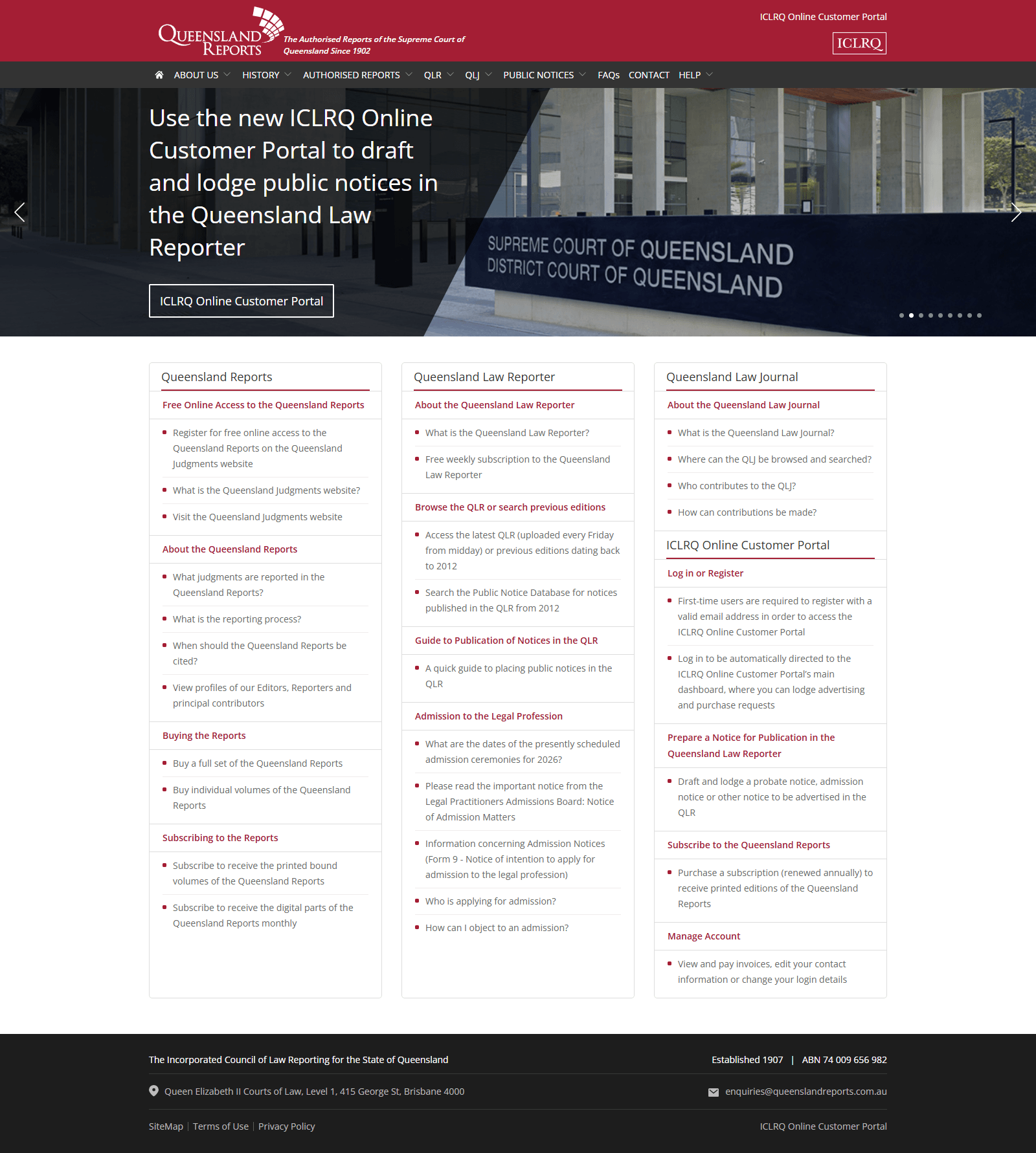 Queensland Judgments customer portal homepage